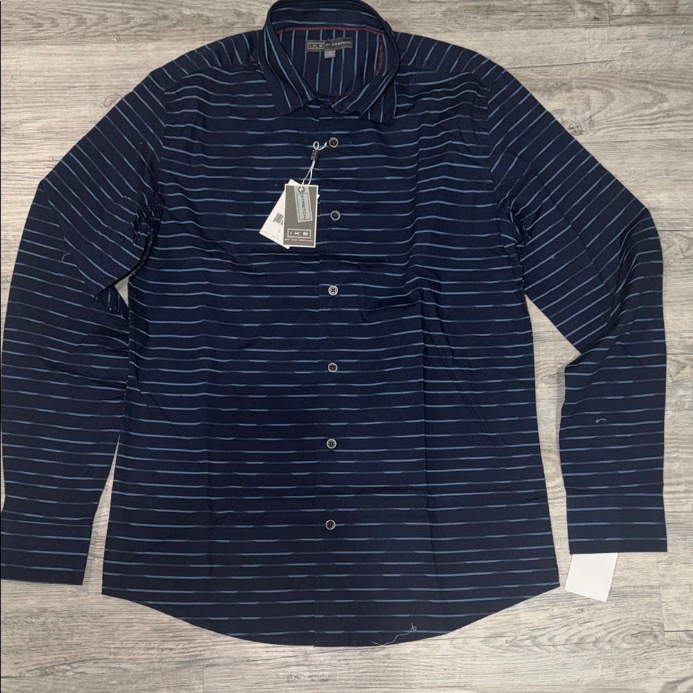 Ike Behar Men's Dark Blue Striped Button Down Shirt